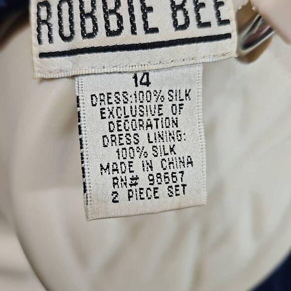 Vintage Robbie Bee 100% Silk Sequin Floral Accent 2 Piece Blue Dress and Blouse - Picture 10 of 16